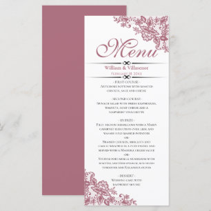 Elegant Dusty Rose på White Wedding Menu Meny