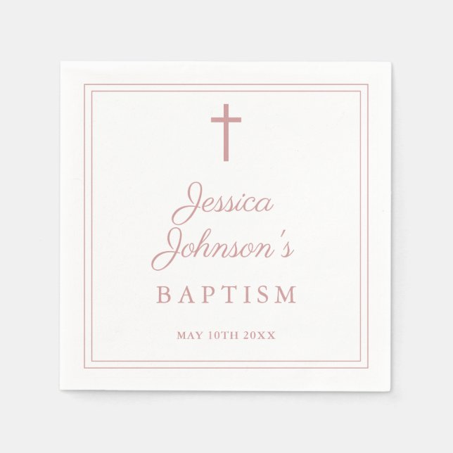 Elegant Dusty Rose Pink Border Baptism Pappersservett (Framsidan)