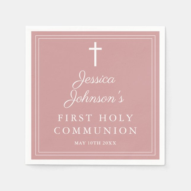 Elegant Dusty Rose Pink First Holy Communion Pappersservett (Framsidan)