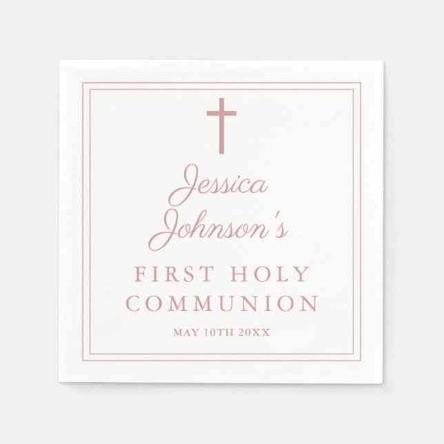 Elegant Dusty Rose Pink First Holy Communion Pappersservett (Framsidan)