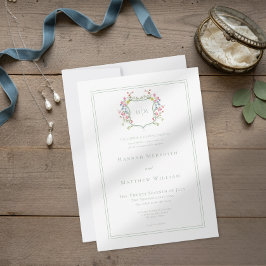 Elegant Dusty Sage Pastel Wildflower Crest Wedding Inbjudningar