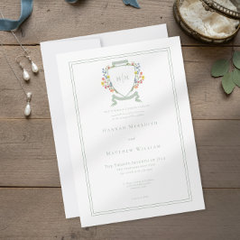 Elegant Dusty Sage Pastel Wildflower Crest Wedding Inbjudningar