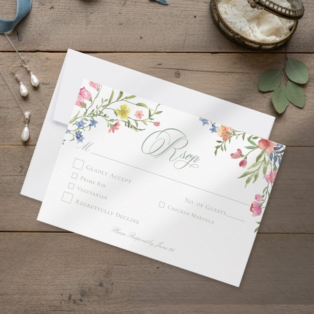 Elegant Dusty Sage Pastel Wildflower Crest Wedding OSA Kort (Skapare uppladdad)