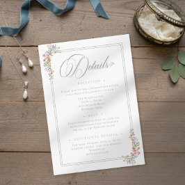 Elegant Dusty Sage Pastel Wildflower Crest Wedding Tilläggskort