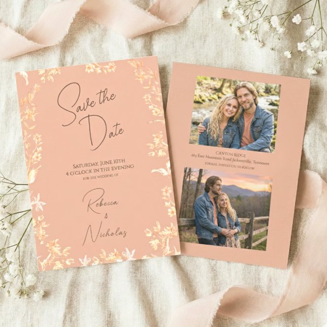 Elegant Dusty Terracotta Copper Wildflower 2 Photo Spara Datumet (Skapare uppladdad)