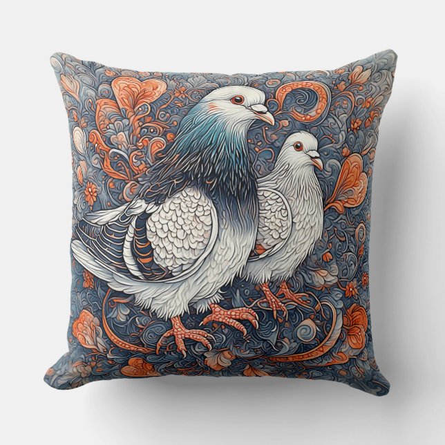 🕊️ Elegant Duv Floral Romantik Konst ✨ Kudde (Framsida)