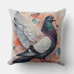 Elegant duva med färgrika fjädrar och hjärta kudde