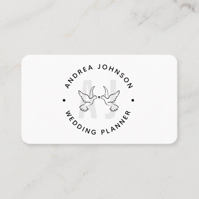 Elegant Duvor Kärlek Fåglar Logotyp Monogram Bröll Visitkort (Framsida)