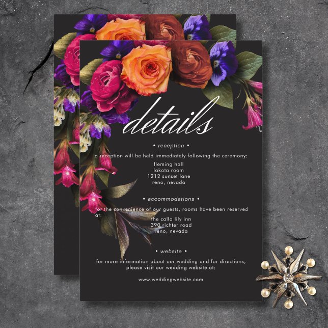 Elegant Dyster Livfull Skördefliknande Blommönster Tilläggskort (Elegant Moody Vibrant Harvest Floral Details Enclosure Card)