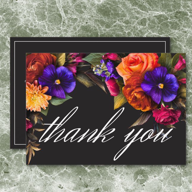 Elegant Dyster Livlig Höst Blommig Bröllopsfest Tack Kort (Elegant Moody Vibrant Harvest Floral Bridal Shower Thank You Card)