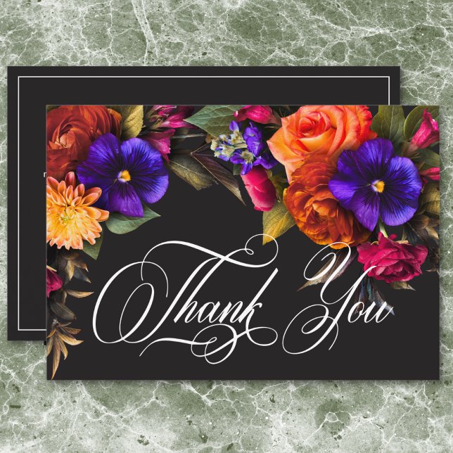 Elegant Dyster Livlig Höst Blommig Bröllopsfestiva Tack Kort (Elegant Moody Vibrant Harvest Floral Bridal Shower Thank You Card)