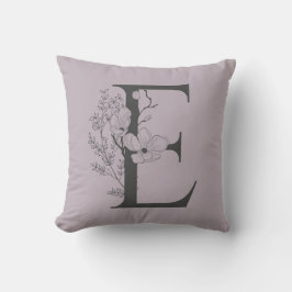 Elegant E Boho Blommigt Monogram Initial Lilac Grå Kudde