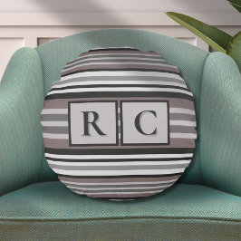 Elegant Earth Tone Brown Savannah Rand Monogram Rund Kudde