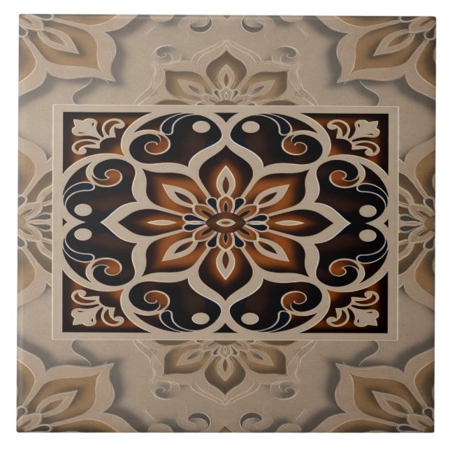 Elegant Earth-Tone Floral Mandala Tile Design Kakelplatta (Framsidan)