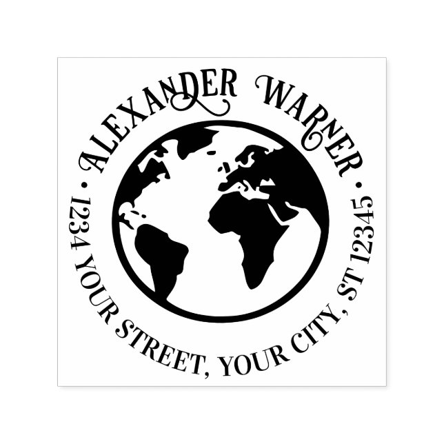 Elegant Earth World Globe Karta Namn Returadress Självfärgande Stämpel (Design)