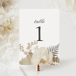 Elegant Earthy Blommigt Chic White Bröllop Bordsnummer<br><div class="desc">Det här vackra bordsnumret i bröllop har en gräns av söt boho blommor i subtila neutralter med klassisk typografi. Kortet är detsamma på båda sidor. Innehavare av använda-kort från återförsäljare i catering eller party.. ELLER kan du köpa elegant foto ramar till ställe på bord (finns på en hantverksfirma och andra...</div>