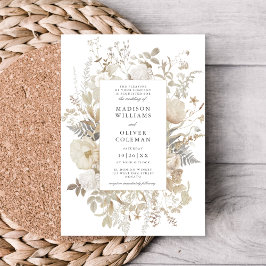 Elegant Earthy Blommigt Chic White Bröllop Inbjudningar