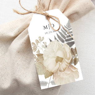 Elegant Earthy Blommigt Chic White Bröllop Presentetikett