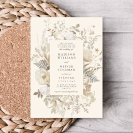 Elegant Earthy Blommigt Cream Chic Bröllop Inbjudningar