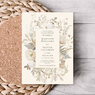 Elegant Earthy Blommigt Cream Chic Bröllop Inbjudningar