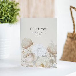 Elegant Earthy Blommigt Cream Neutralt Chic Bröllo Tack Kort