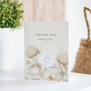 Elegant Earthy Blommigt Cream Neutralt Chic Bröllo Tack Kort