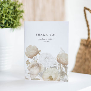 Elegant Earthy Blommigt White Chic Bröllop Tack Kort