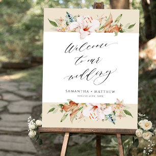 Elegant Earthy Blooms Beige Bröllop Välkomstecken Poster