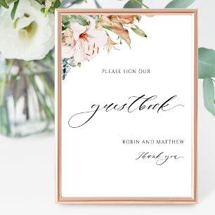 Elegant Earthy Blooms Bröllop Guestbook-tecken Poster