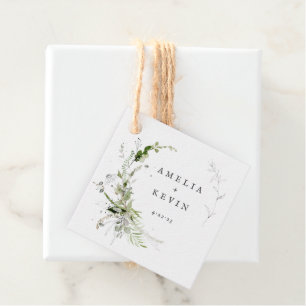 Elegant Earthy Greenery Personlig Namn Datum Gåvor Etiketter