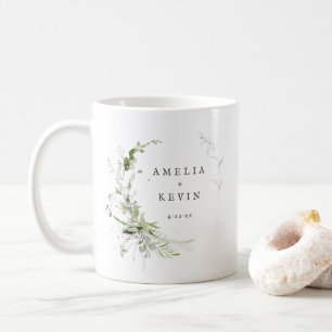 Elegant Earthy Greenery Personlig Namn Datum Kaffemugg