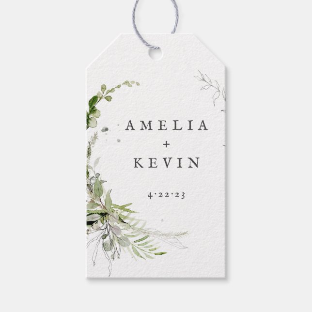 Elegant Earthy Greenery Personlig Namn Datum Presentetikett (Framsidan)