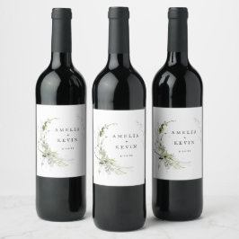 Elegant Earthy Greenery Personlig Namn Vinflaska Etikett