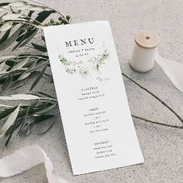 Elegant Earthy Greenery Watercolor Bröllop Menu Meny