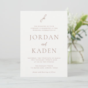Elegant Earthy Neutralt Script Monogram Bröllop Inbjudningar
