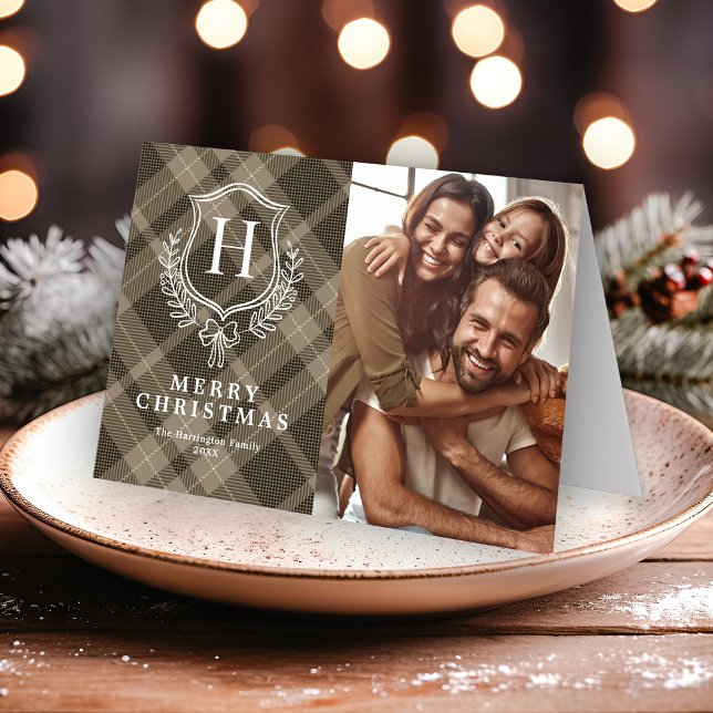 Elegant Earthy Play Monogram Photo jul Helgkort (Skapare uppladdad)