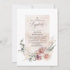 Elegant Earthy Shades Blommigt Natural Baptism Inbjudningar