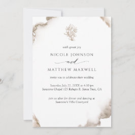 Elegant Earthy Tones Watercolor, Blommigt Bröllop Inbjudningar