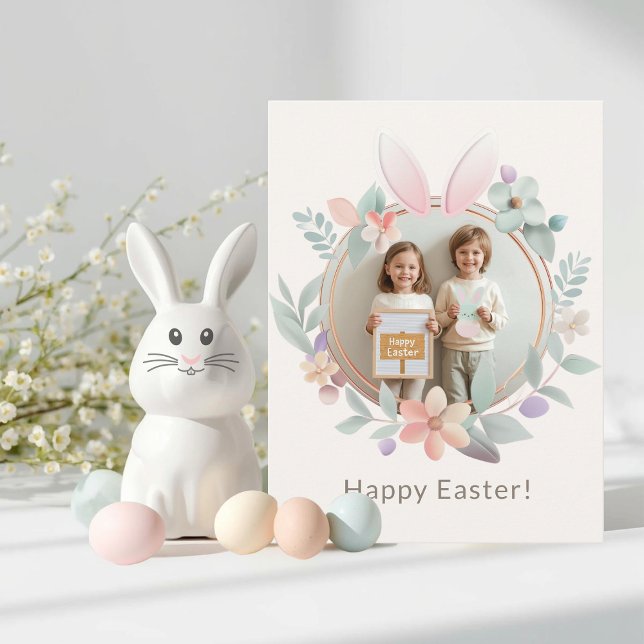 Elegant Easter Bunny Wreath Photo Postcard Vykort (Skapare uppladdad)