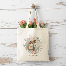 Elegant Easter Bunny Wreath Photo Tote Bag Tygkasse