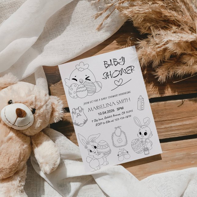 Elegant Easter Line Art Baby Shower Party Inbjudningar (Skapare uppladdad)