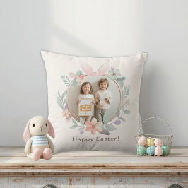 Elegant Easter Photo Pillow | Bunny Wreath Design Kudde
