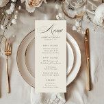Elegant Ecru Black Calligraphy Bröllop Meny<br><div class="desc">Klassisk bröllop-meny med serversäker bakgrund för färgad och svart calligrafi för elegant.</div>