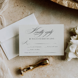 Elegant Ecru Black Calligraphy Bröllop OSA Kort