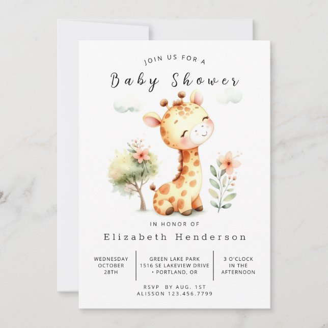 Elegant Editable Giraffe Baby Shower Inbjudningar (Framsida)