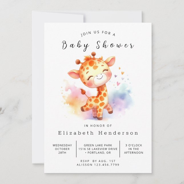 Elegant Editable Giraffe Baby Shower Inbjudningar (Framsida)