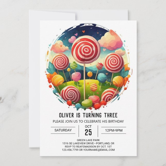 Elegant Editable Lollipop Birthday Inbjudningar (Framsida)