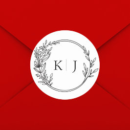 Elegant Editable Monogram Bröllop Runt Klistermärke