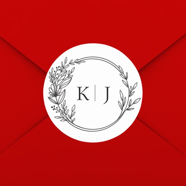 Elegant Editable Monogram Bröllop Runt Klistermärke (Skapare uppladdad)