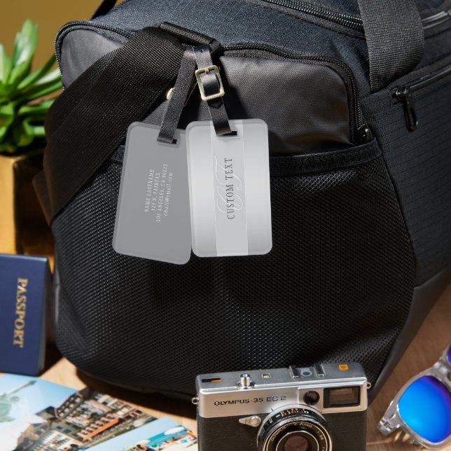 Elegant Editable Monogram Script Writing | Grått Bagagebricka (Fram & Baksida)